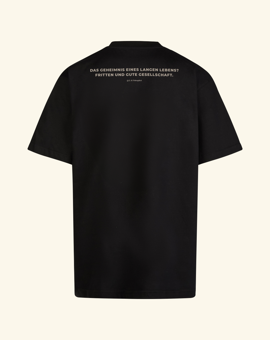 Frittenglück T-Shirt schwarz "Das Geheimnis eines langen Lebens? Fritten und gute Gesellschaft"